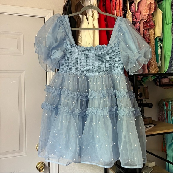 Sister Jane Dresses & Skirts - Sister Jane Powder Blue Tulle Mini Dress with Puff Sleeves